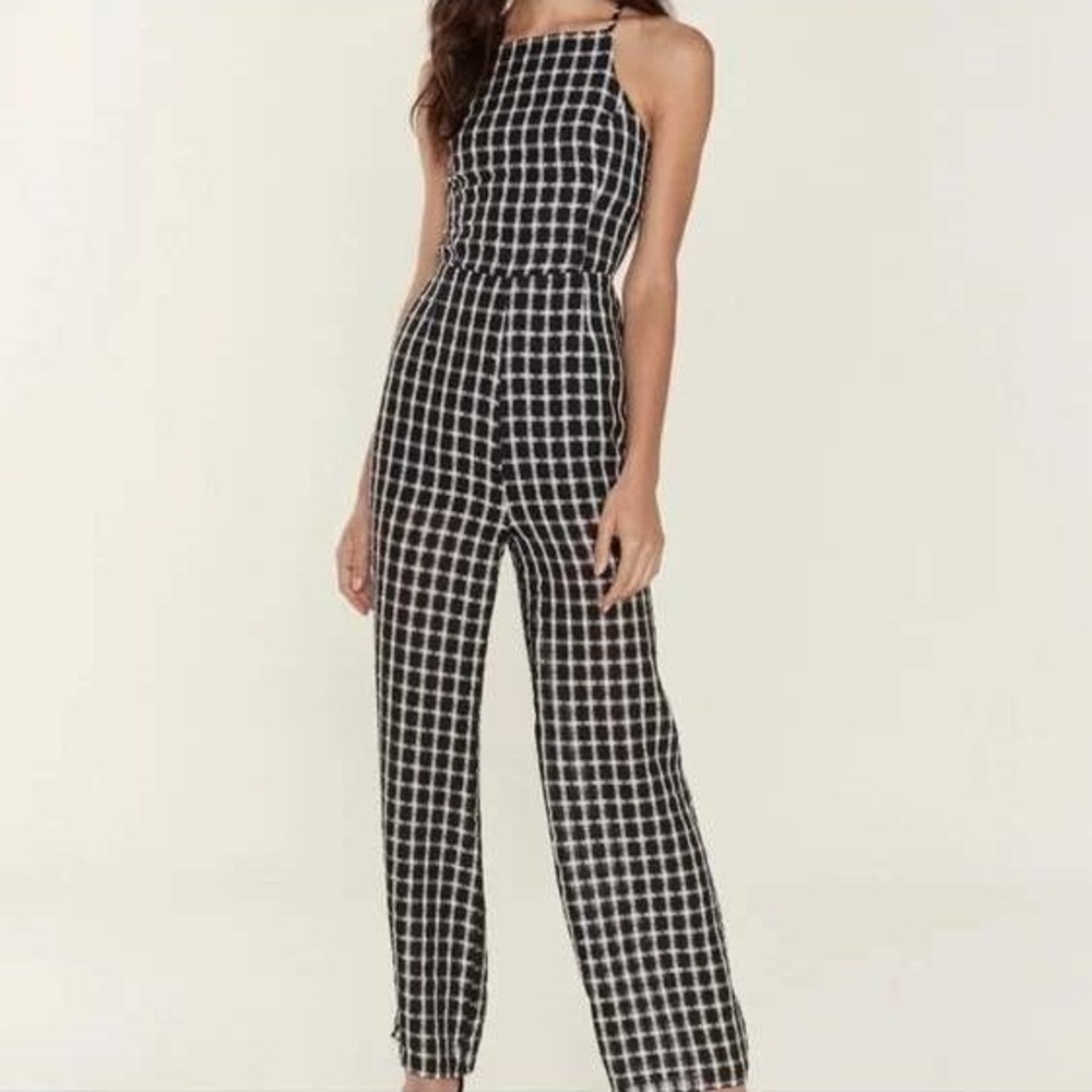 Finders Keepers Black and White Checked Jumpsuit